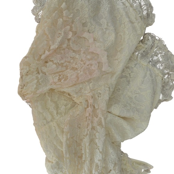 Vintage J.R. Nites Blouse Top Fairy Romantic Cream Lace Ruffle Long Sleeve Sz 12 - Picture 7 of 8